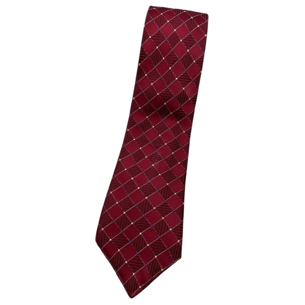 MICHAEL KORS Men's 100% Silk Necktie DESIGNER Tie Burgundy Tartan W:3.7" EUC